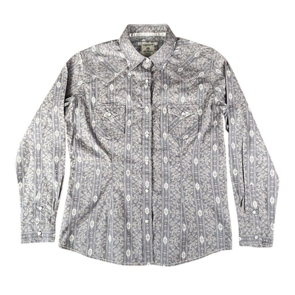 Panhandle Rough Stock Men's Gray Aztec Pearl Snap Western Shirt M
